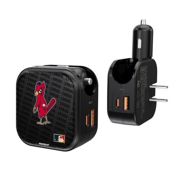 St Louis Cardinals 1950s - Cooperstown Collection Text Backdrop 2 in 1 USB A/C Charger