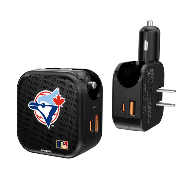 Toronto Blue Jays 1977-1988 - Cooperstown Collection Text Backdrop 2 in 1 USB A/C Charger