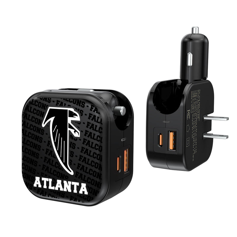 Atlanta Falcons Classic  Text Backdrop 2 in 1 USB A/C Charger