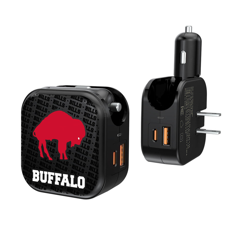 Buffalo Bills Historic Collection Text Backdrop 2 in 1 USB A/C Charger