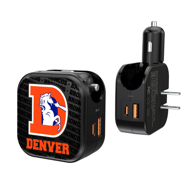 Denver Broncos 1993-1996 Historic Collection Text Backdrop 2 in 1 USB A/C Charger