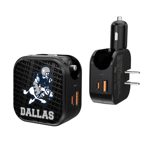 Dallas Cowboys 1966-1969 Historic Collection Text Backdrop 2 in 1 USB A/C Charger