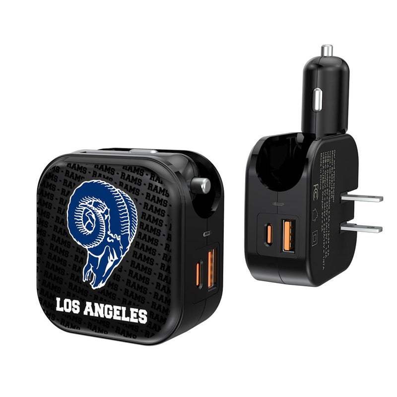 Los Angeles Rams Historic Collection Text Backdrop 2 in 1 USB A/C Charger