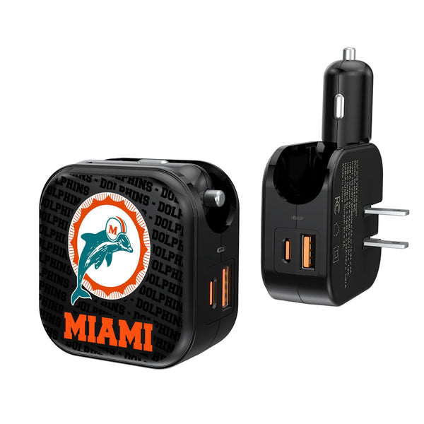 Miami Dolphins 1966-1973 Historic Collection Text Backdrop 2 in 1 USB A/C Charger