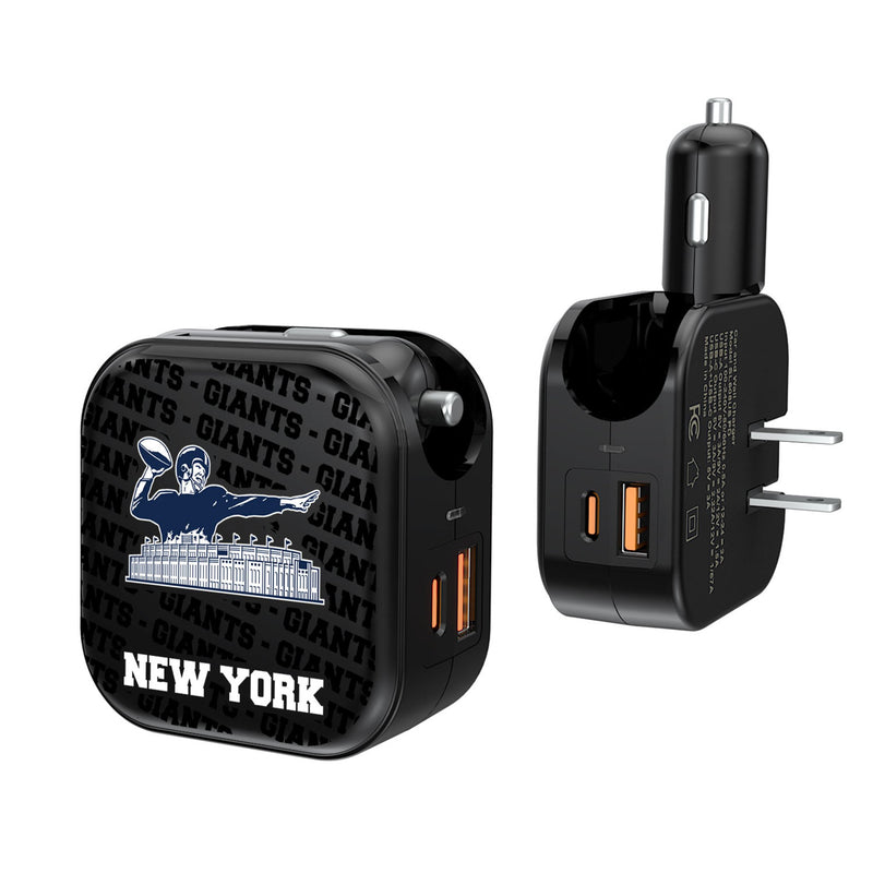 New York Giants 1960-1966 Historic Collection Text Backdrop 2 in 1 USB A/C Charger