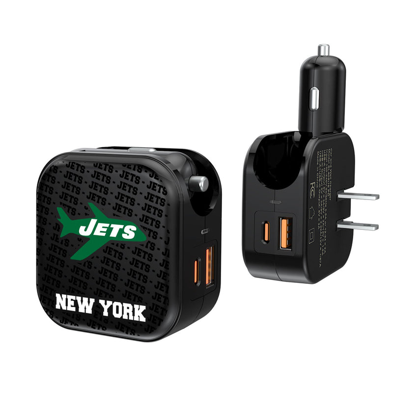 New York Jets 1963 Historic Collection Text Backdrop 2 in 1 USB A/C Charger