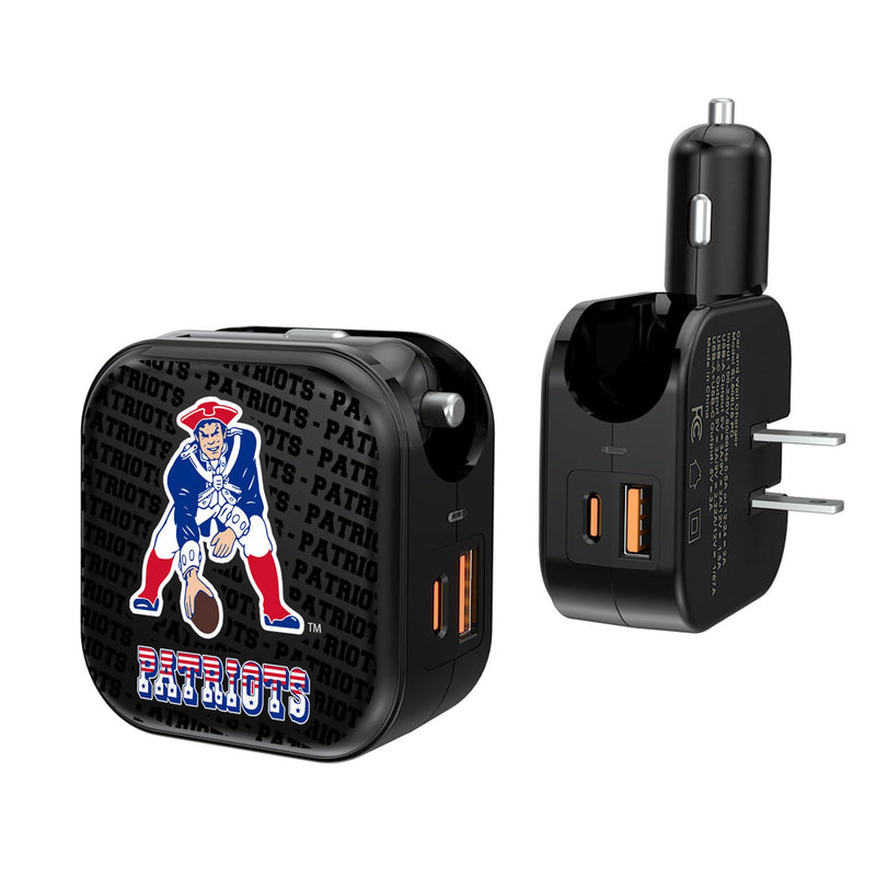 New England Patriots Historic Collection Text Backdrop 2 in 1 USB A/C Charger