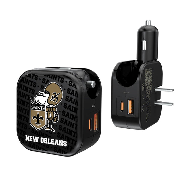 New Orleans Saints Historic Collection Text Backdrop 2 in 1 USB A/C Charger