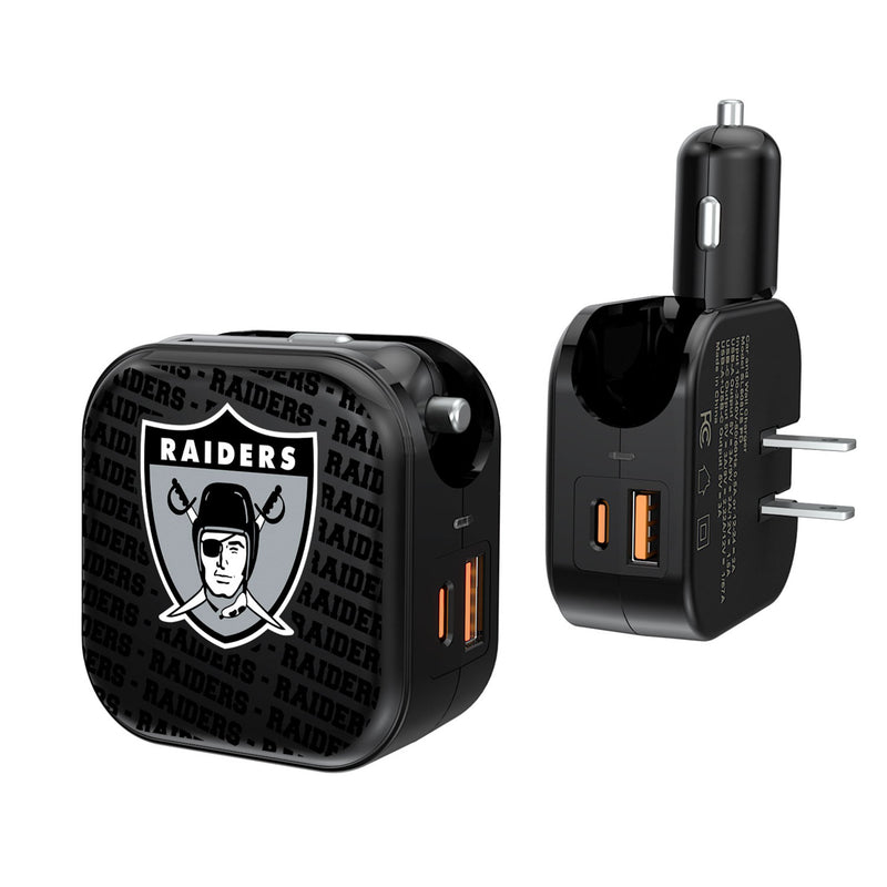 Oakland Raiders 1963 Historic Collection Text Backdrop 2 in 1 USB A/C Charger