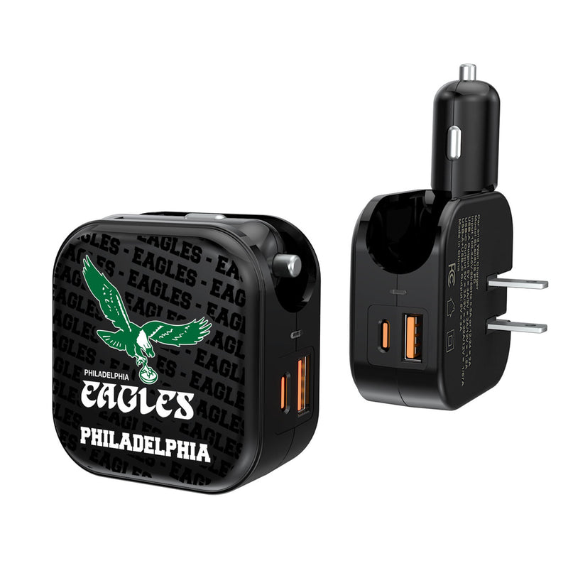 Philadelphia Eagles 1973-1995 Historic Collection Text Backdrop 2 in 1 USB A/C Charger