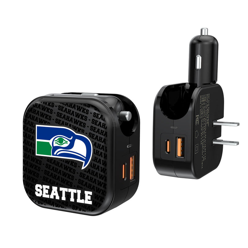 Seattle Seahawks Historic Collection Text Backdrop 2 in 1 USB A/C Charger