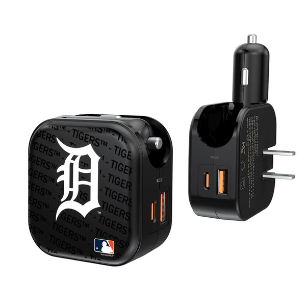 Detroit Tigers Text Backdrop 2 in 1 USB A/C Charger