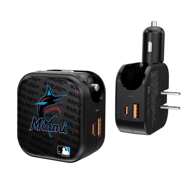 Miami Marlins Text Backdrop 2 in 1 USB A/C Charger