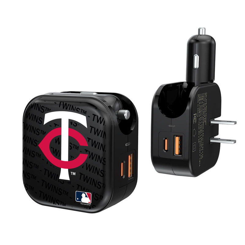 Minnesota Twins Text Backdrop 2 in 1 USB A/C Charger