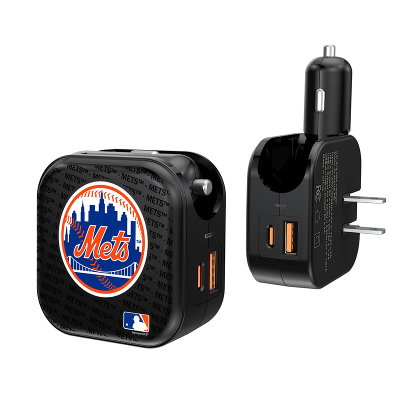 New York Mets Text Backdrop 2 in 1 USB A/C Charger