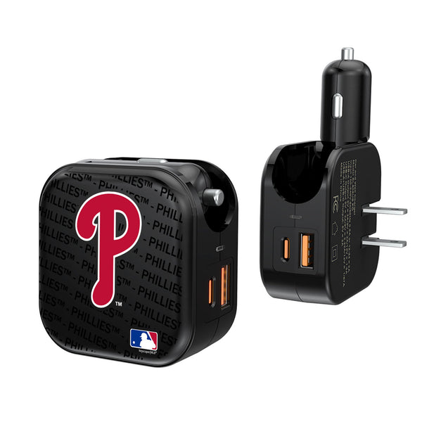 Philadelphia Phillies Text Backdrop 2 in 1 USB A/C Charger