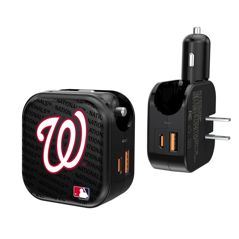 Washington Nationals Text Backdrop 2 in 1 USB A/C Charger