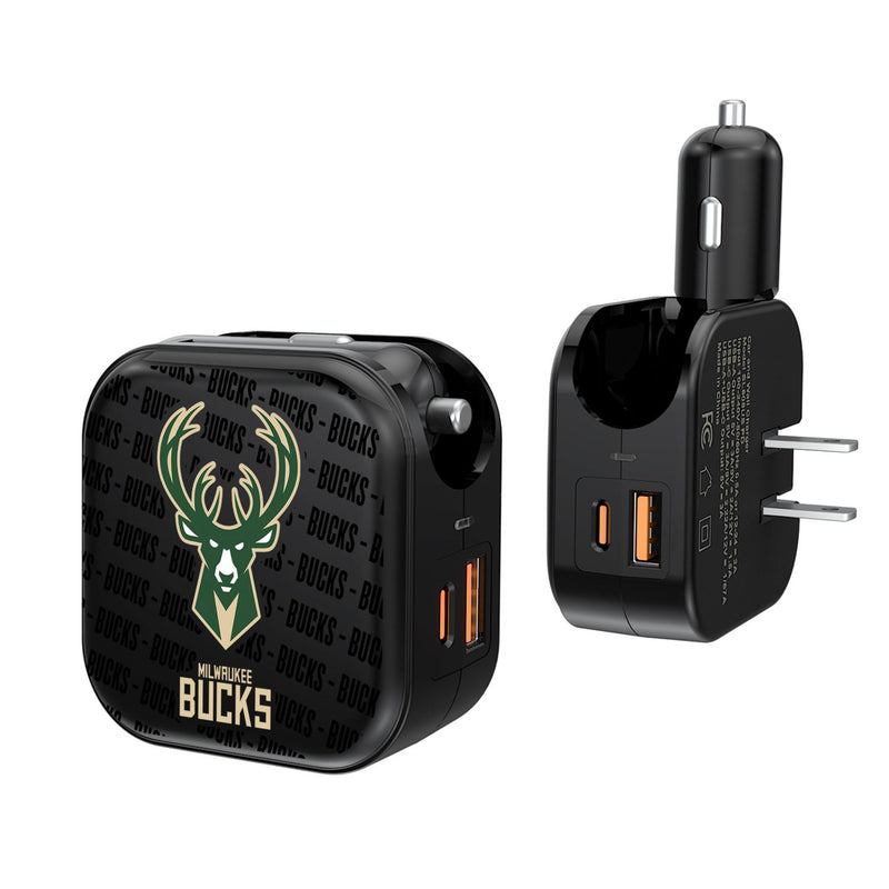 Milwaukee Bucks Text Backdrop 2 in 1 USB A/C Charger