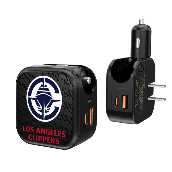 Los Angeles Clippers Text Backdrop 2 in 1 USB A/C Charger