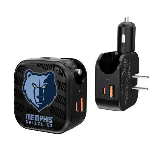 Memphis Grizzlies Text Backdrop 2 in 1 USB A/C Charger