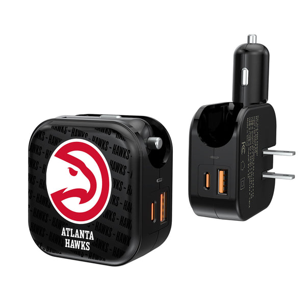 Atlanta Hawks Text Backdrop 2 in 1 USB A/C Charger