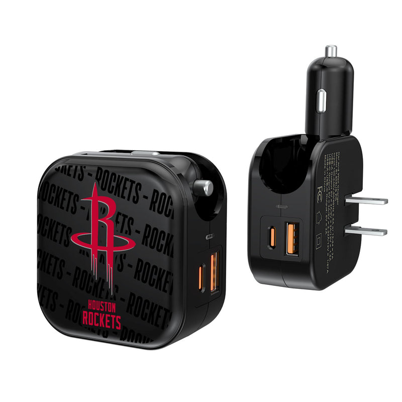 Houston Rockets Text Backdrop 2 in 1 USB A/C Charger