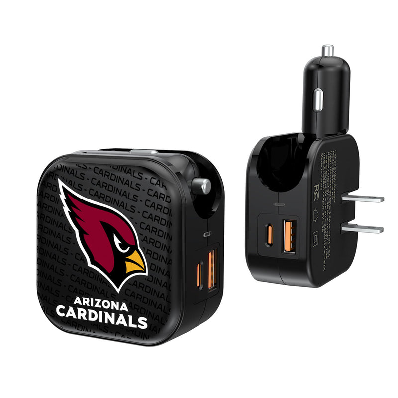 Arizona Cardinals Text Backdrop 2 in 1 USB A/C Charger