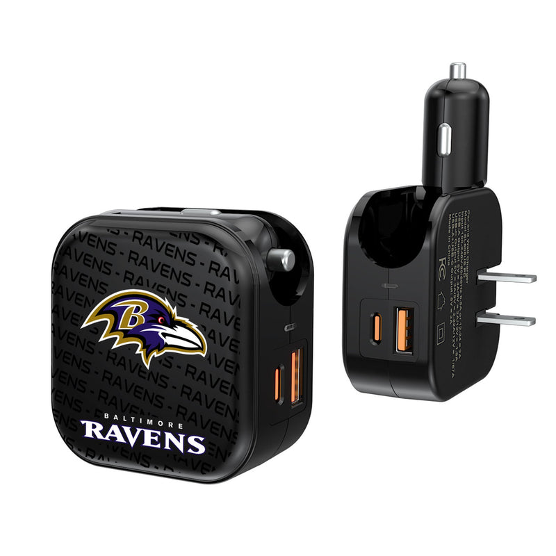 Baltimore Ravens Text Backdrop 2 in 1 USB A/C Charger