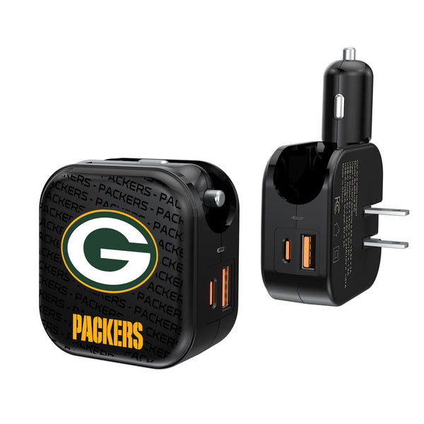 Green Bay Packers Text Backdrop 2 in 1 USB A/C Charger