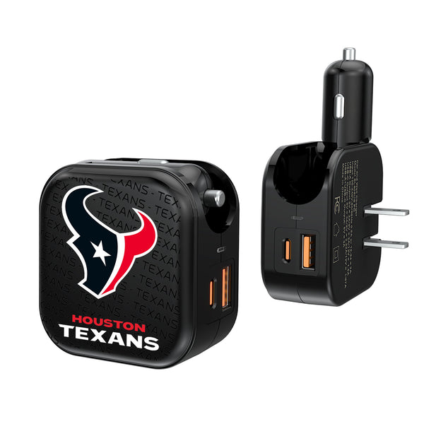 Houston Texans Text Backdrop 2 in 1 USB A/C Charger