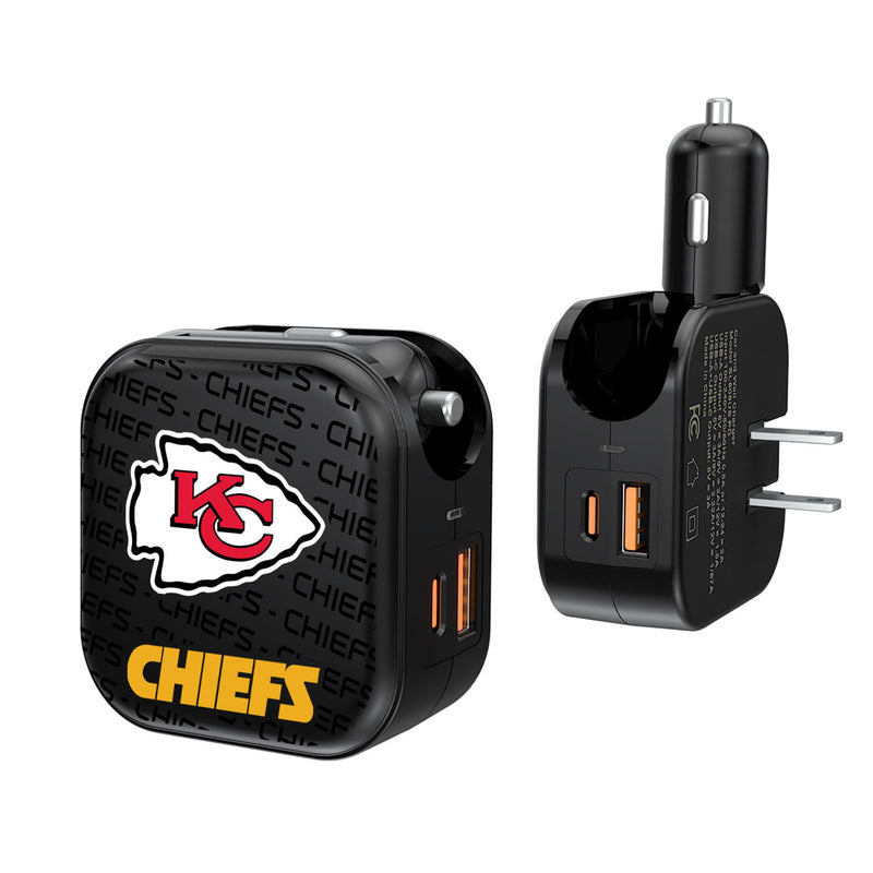 Kansas City Chiefs Text Backdrop 2 in 1 USB A/C Charger