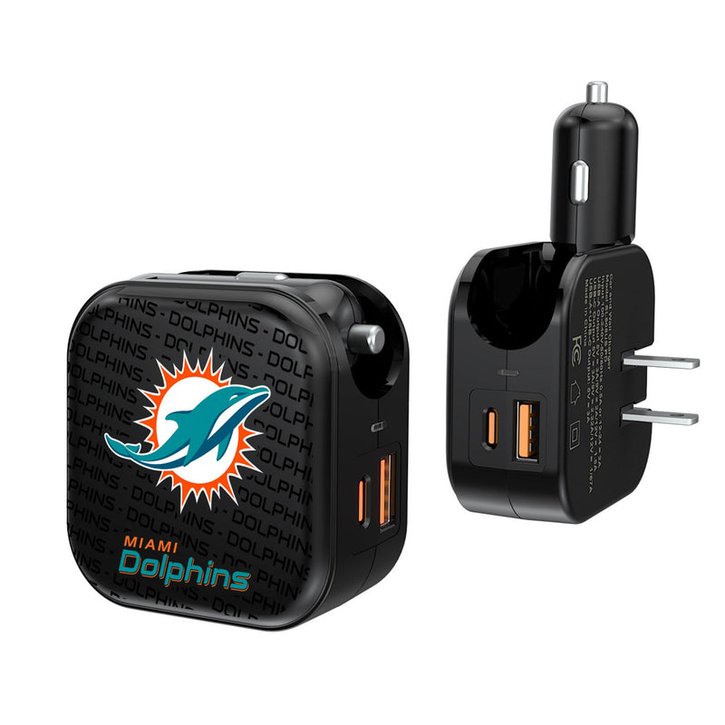 Miami Dolphins Text Backdrop 2 in 1 USB A/C Charger