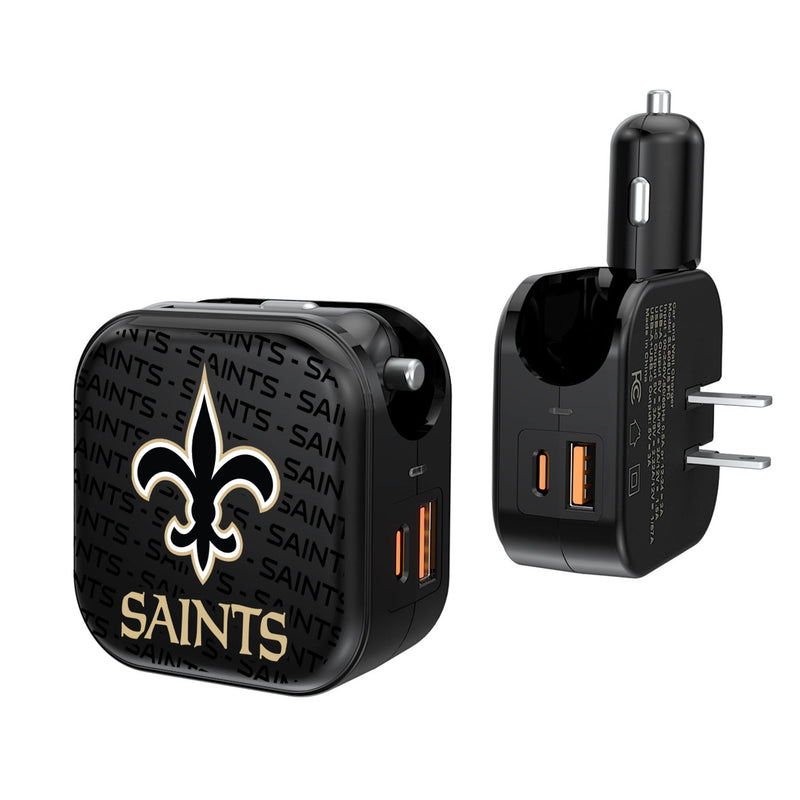 New Orleans Saints Text Backdrop 2 in 1 USB A/C Charger