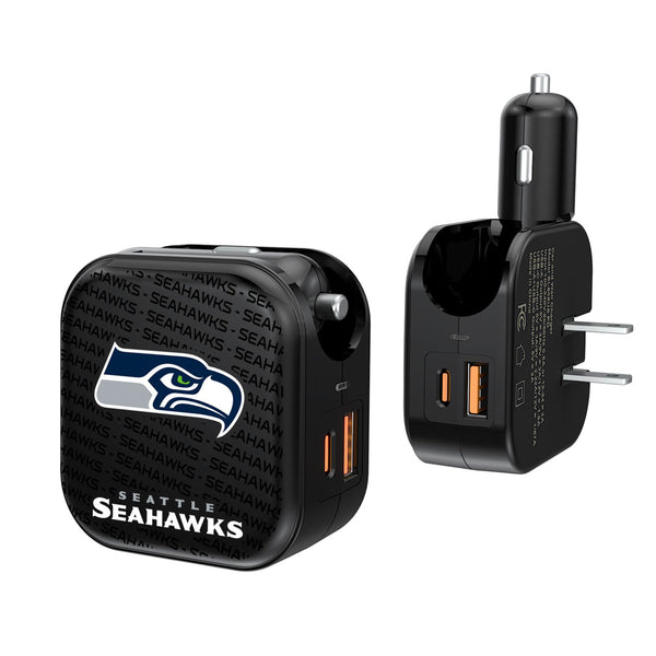 Seattle Seahawks Text Backdrop 2 in 1 USB A/C Charger