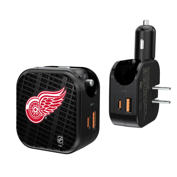 Detroit Red Wings Text Backdrop 2 in 1 USB A/C Charger