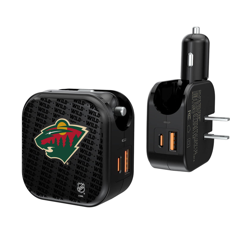 Minnesota Wild Text Backdrop 2 in 1 USB A/C Charger