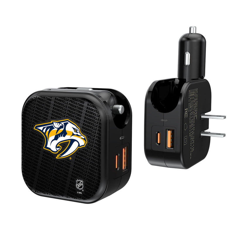 Nashville Predators Text Backdrop 2 in 1 USB A/C Charger