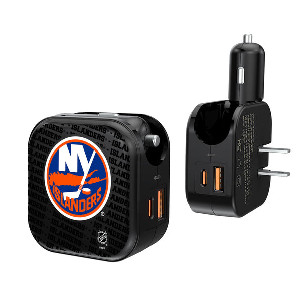 New York Islanders Text Backdrop 2 in 1 USB A/C Charger