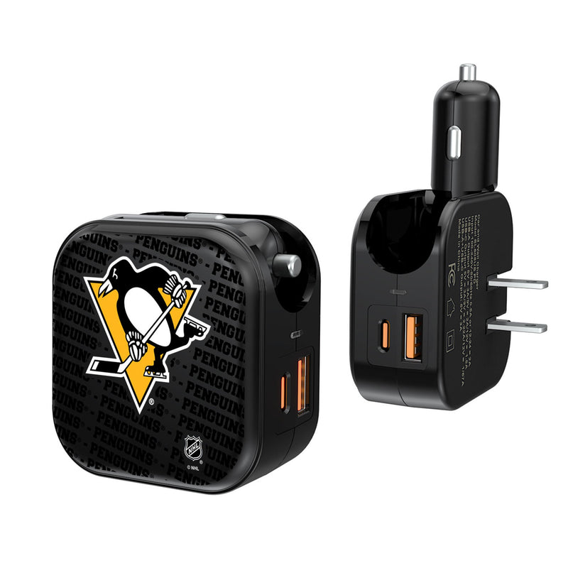 Pittsburgh Penguins Text Backdrop 2 in 1 USB A/C Charger