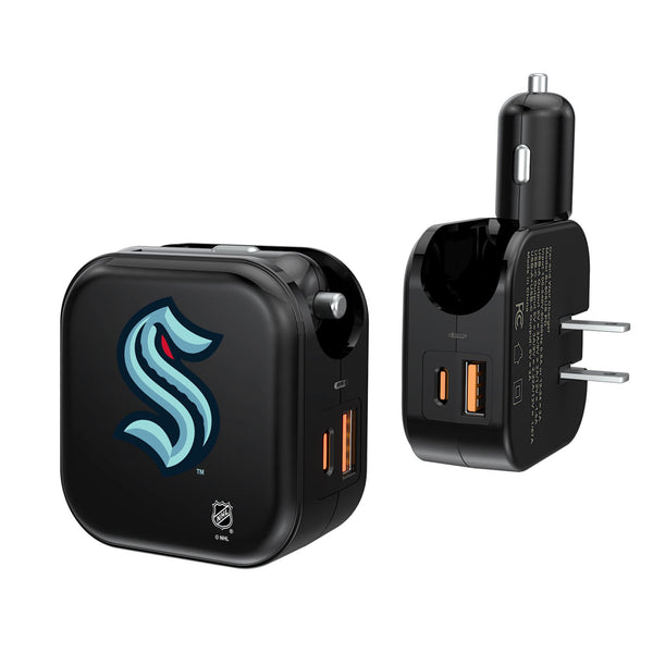 Seattle Kraken Text Backdrop 2 in 1 USB A/C Charger