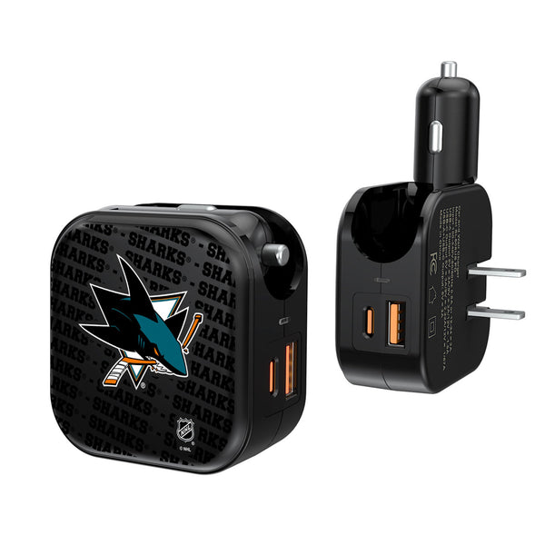 San Jose Sharks Text Backdrop 2 in 1 USB A/C Charger