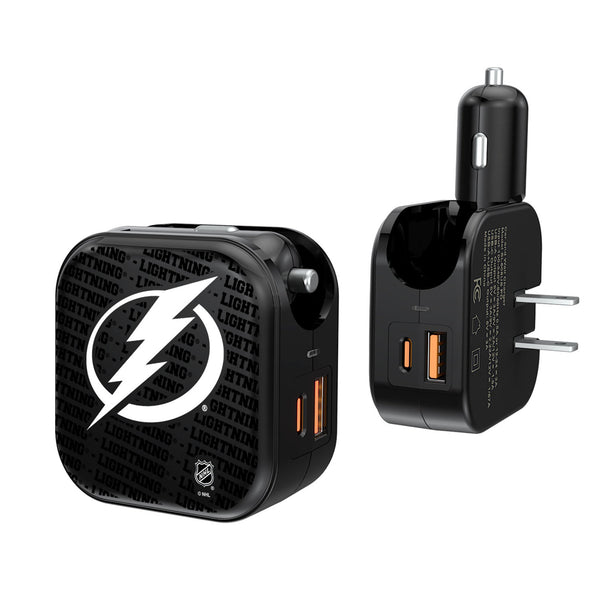 Tampa Bay Lightning Text Backdrop 2 in 1 USB A/C Charger