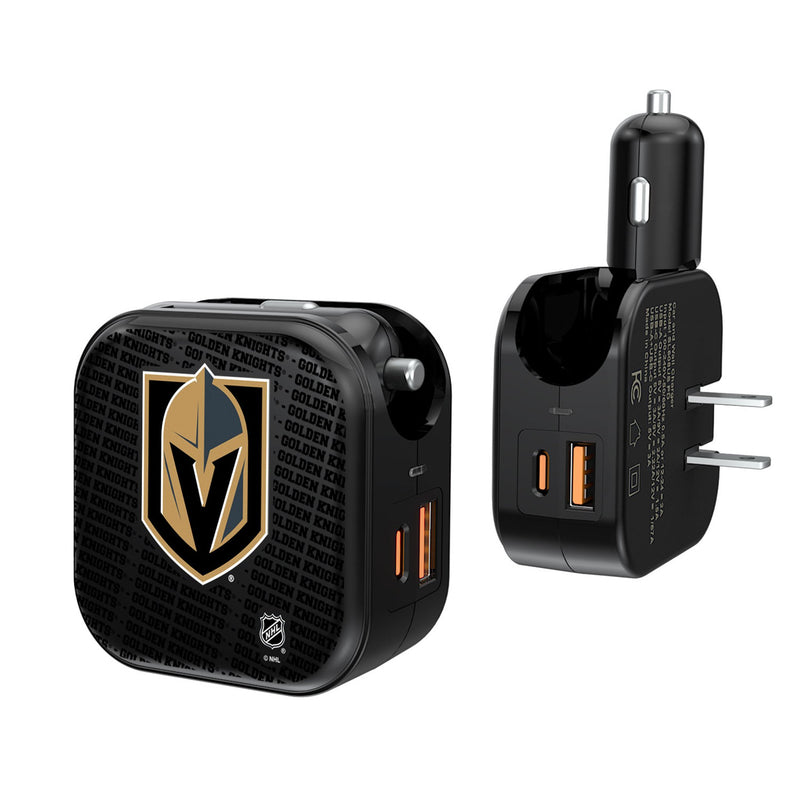 Vegas Golden Knights Text Backdrop 2 in 1 USB A/C Charger