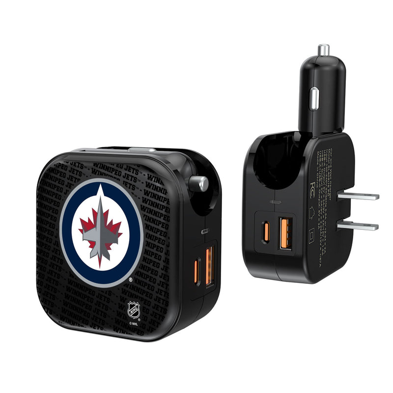 Winnipeg Jets Text Backdrop 2 in 1 USB A/C Charger