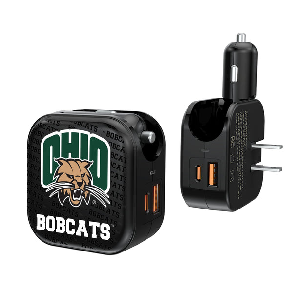 Ohio University Bobcats Text Backdrop 2 in 1 USB A/C Charger