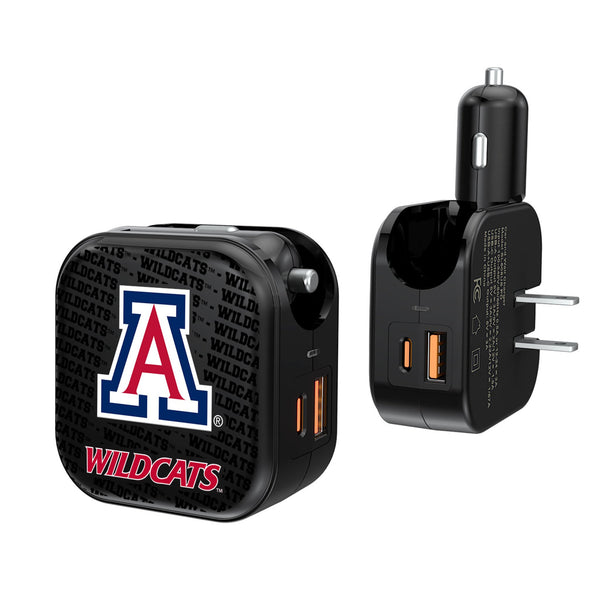 University of Arizona Wildcats Text Backdrop 2 in 1 USB A/C Charger