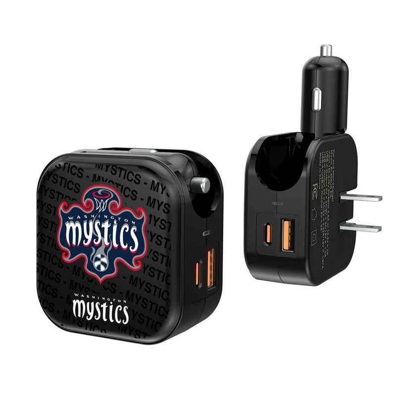 Washington Mystics Text Backdrop 2 in 1 USB A/C Charger