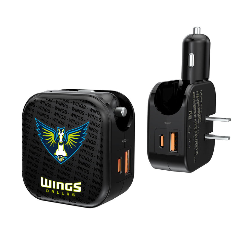 Dallas Wings Text Backdrop 2 in 1 USB A/C Charger