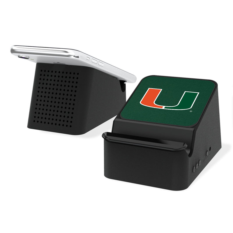 University of Miami Hurricanes Solid Wireless Charging Station and Bluetooth Speaker