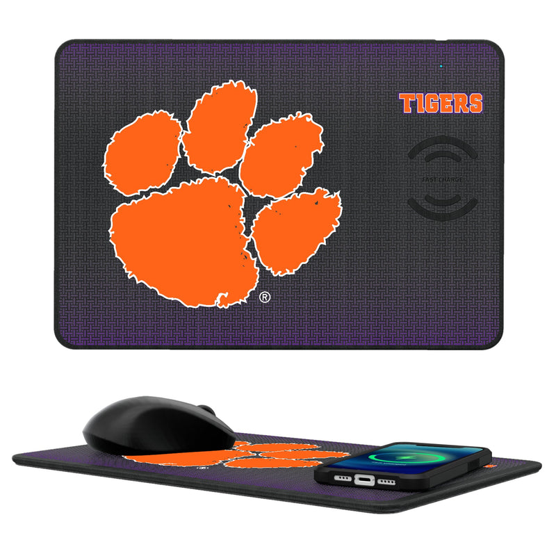 Clemson University Tigers Linen 15-Watt Wireless Charger and Mouse Pad